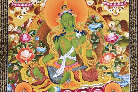 编号138-335731：彩绘唐卡-绿度母（84*60CM左右）