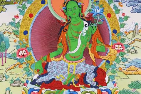 编号138-376401：彩绘唐卡-绿度母（75*50CM左右）