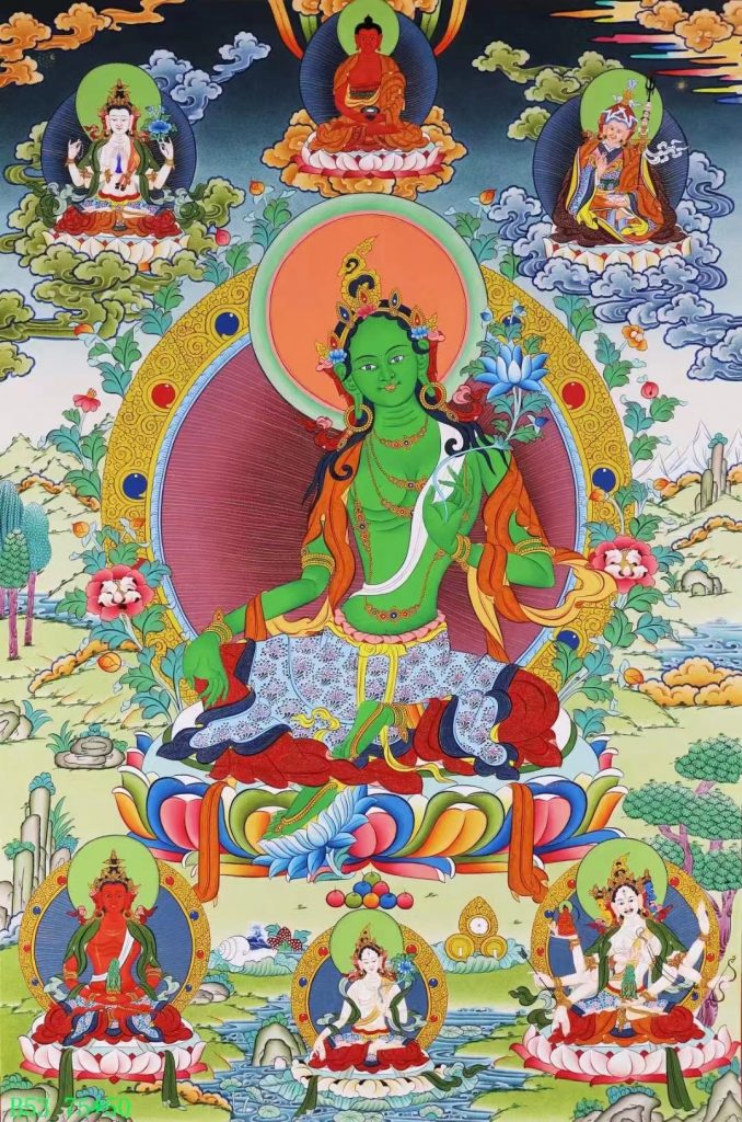 编号138-376401：彩绘唐卡-绿度母（75*50CM左右）
