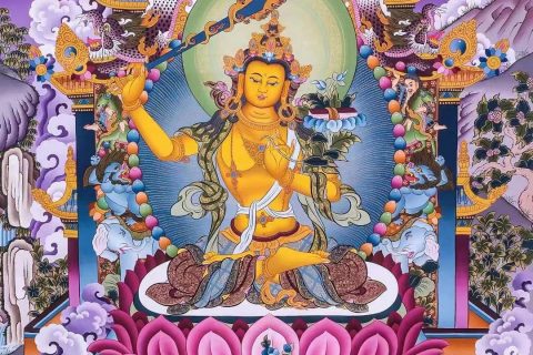 编号138-415158：彩绘唐卡-文殊菩萨（75*51CM左右）