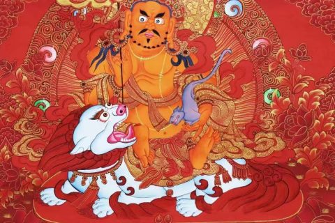 编号138-466462：红金唐卡-财宝天王（75*50CM左右）