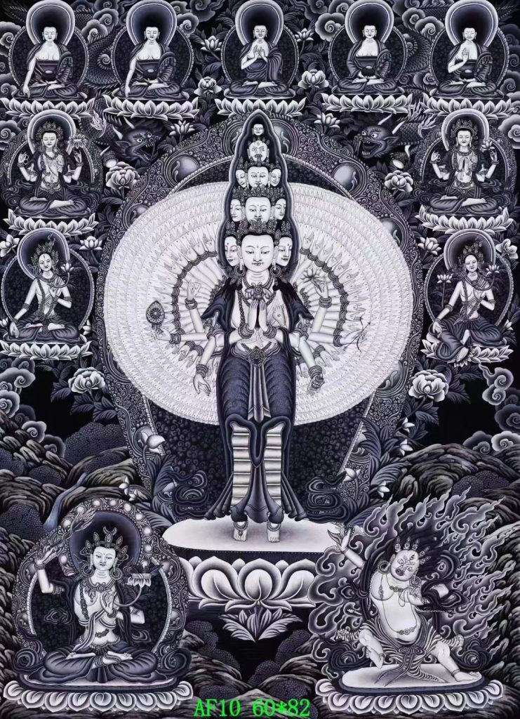 编号138-467850：彩绘唐卡-千手观音·三怙主（82*60CM左右）