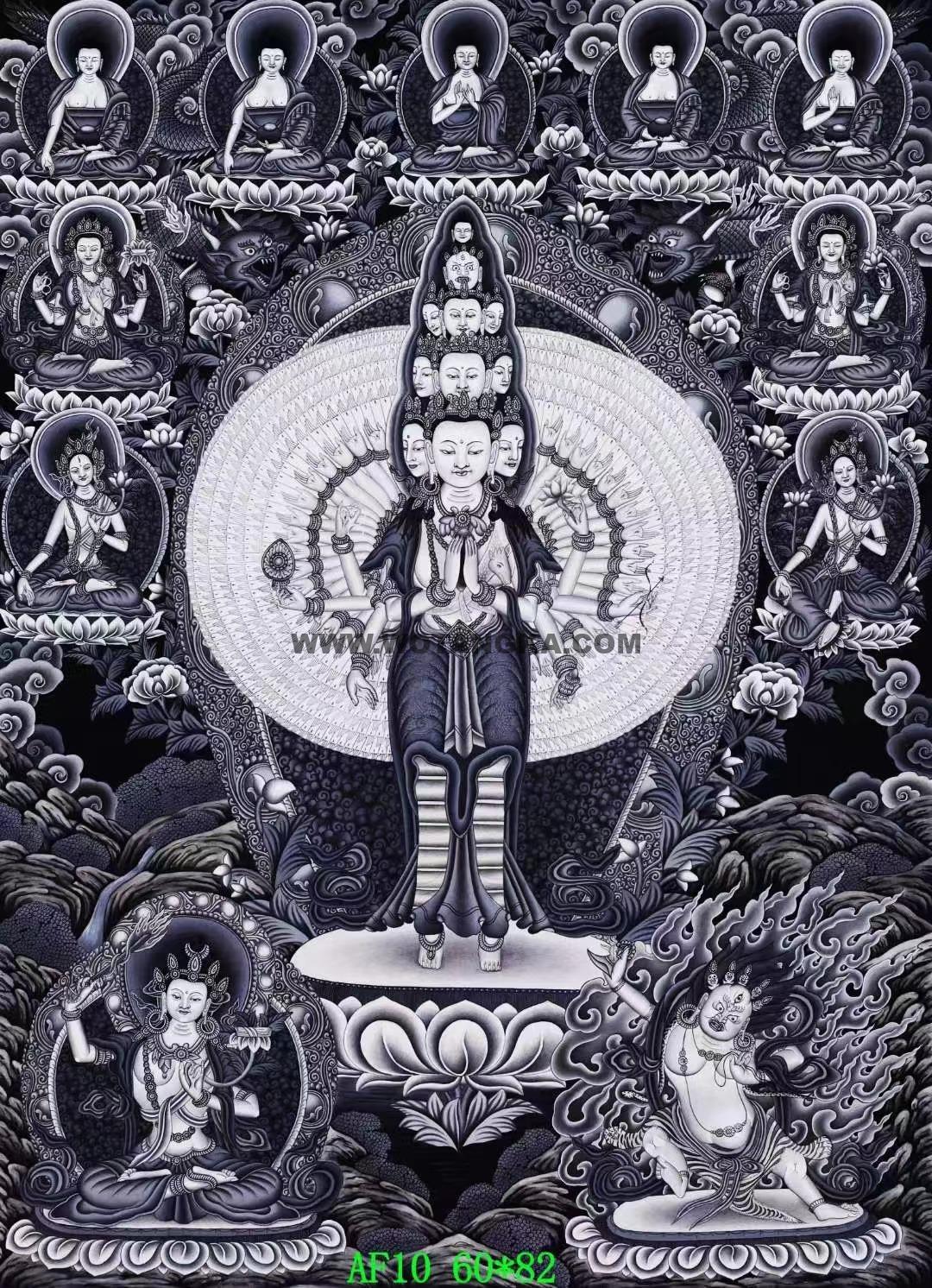 编号138-467850:彩绘唐卡-千手观音·三怙主(82*60CM左右)
