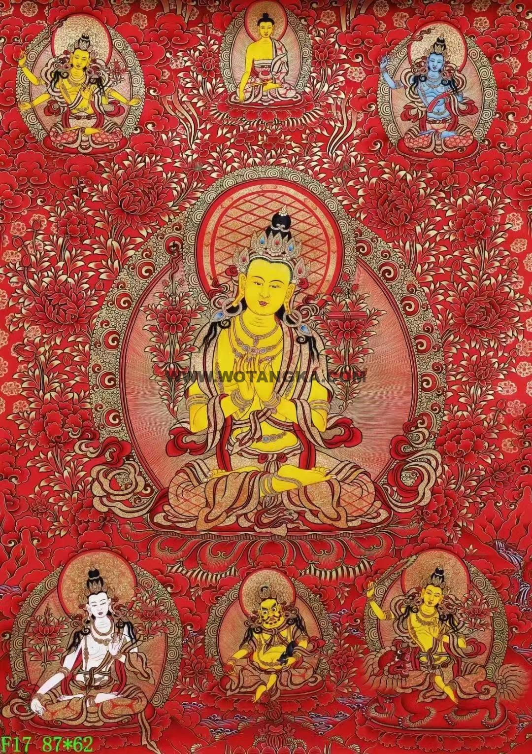 |已结缘·可定制|唐卡寄卖编号:JM·138-500516-五方文殊菩萨真红智慧净土(红唐)