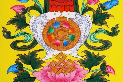 编号138-514190：彩绘唐卡-吉祥八宝（60*45CM左右）