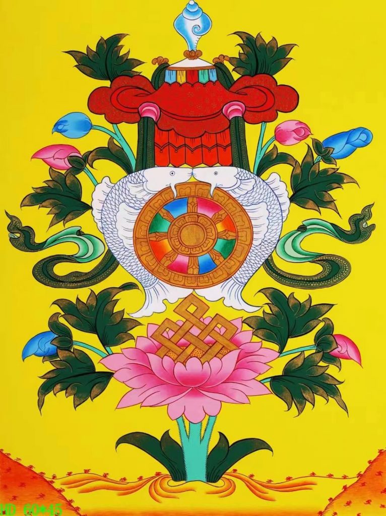 编号138-514190：彩绘唐卡-吉祥八宝（60*45CM左右）