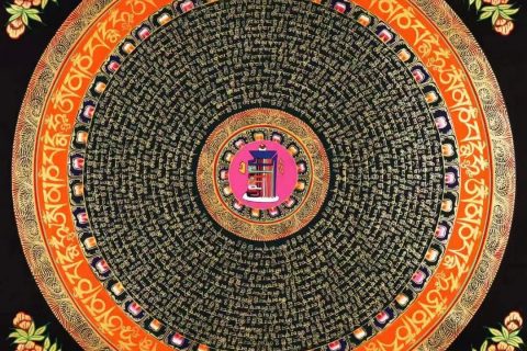 编号138-549957：黑金唐卡-六字真言坛城（70*70CM左右）