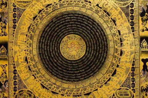 编号138-612728：黑金唐卡-吉祥八宝坛城（60*45CM左右）