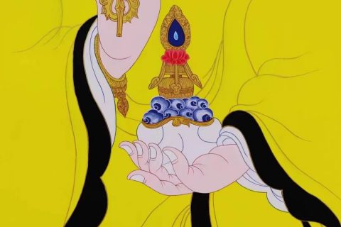 编号138-639634：彩绘唐卡-莲花生大士·佛手（60*40CM左右）