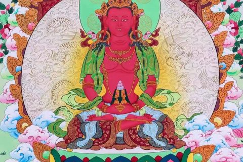 编号138-703334：彩绘唐卡-长寿佛（72*50CM左右）