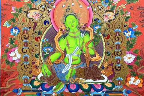 编号138-720140：红金唐卡-绿度母（76*54CM左右）