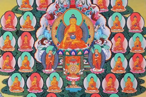 编号138-722047：彩绘唐卡-释迦牟尼佛·三十五佛（70*48CM左右）