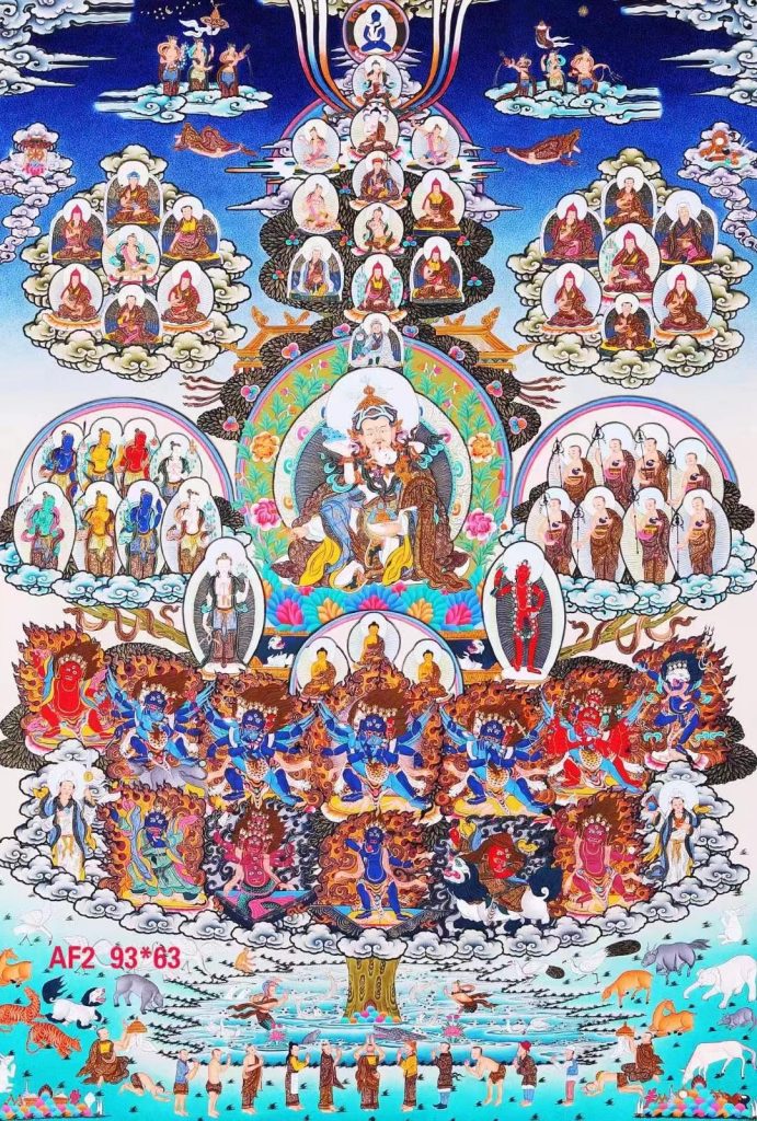 编号138-732983：彩绘唐卡-莲花生大士·宁玛派皈依境（93*63CM左右）