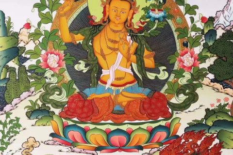 编号138-735568：彩绘唐卡-文殊菩萨·三怙主（75*50CM左右）