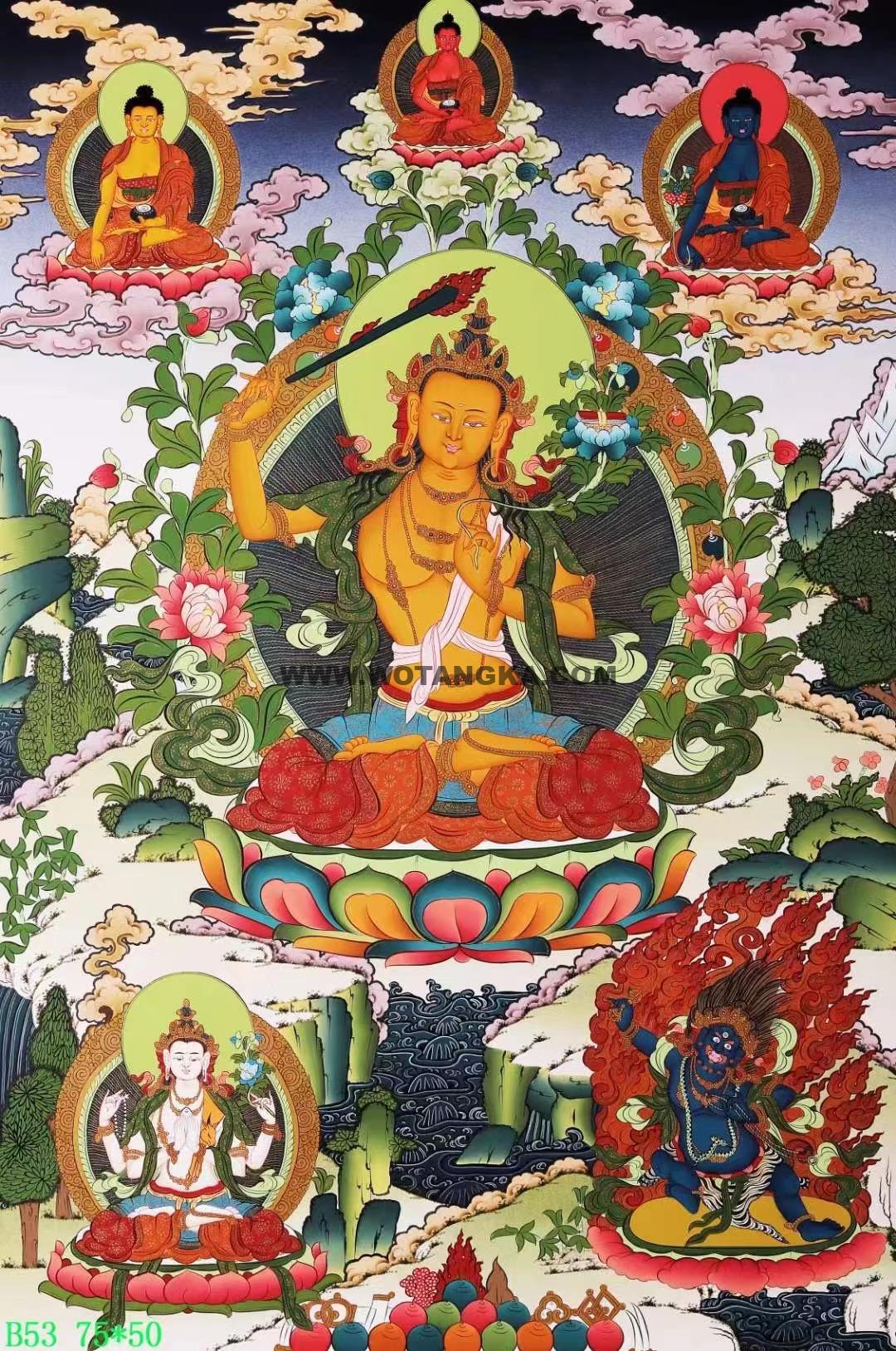 编号138-735568:彩绘唐卡-文殊菩萨·三怙主(75*50CM左右)