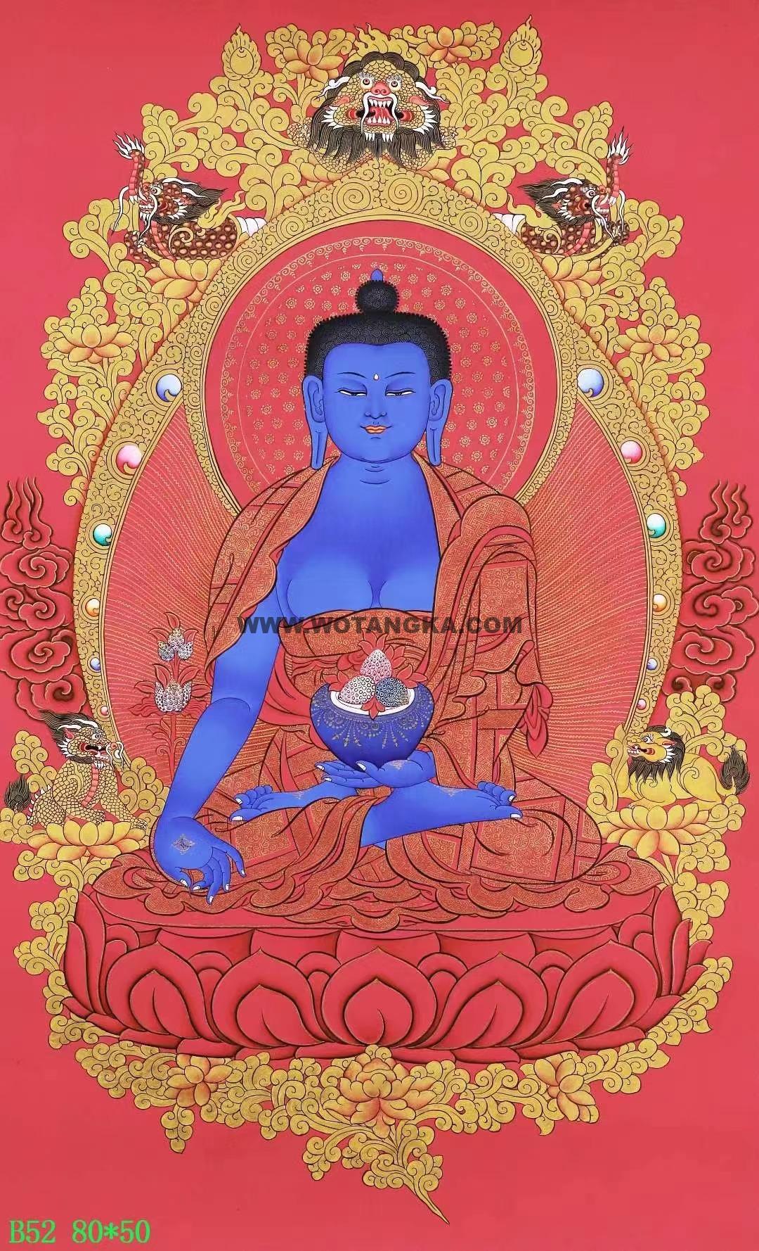 编号138-777628：红金唐卡-药师佛（80*50CM左右）