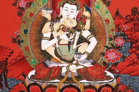 编号138-787588：红金唐卡-金刚萨埵双修（75*51CM左右）