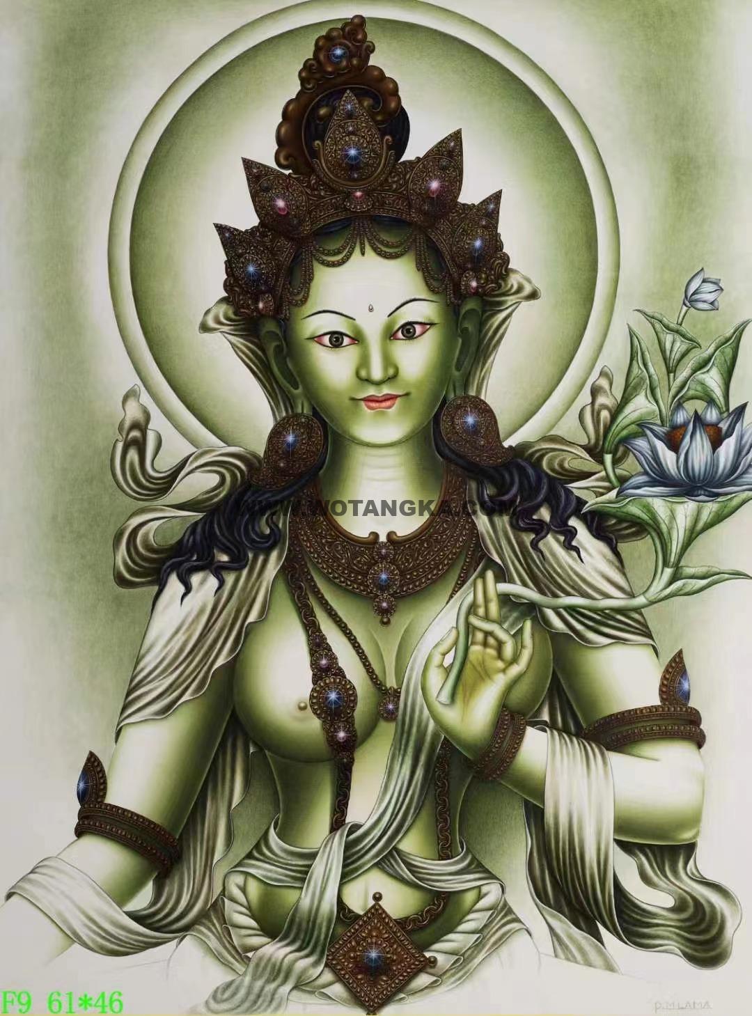 编号138-812493：彩绘唐卡-绿度母（61*46CM左右）