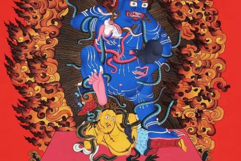 编号138-906686：红金唐卡-黑财神（75*53CM左右）