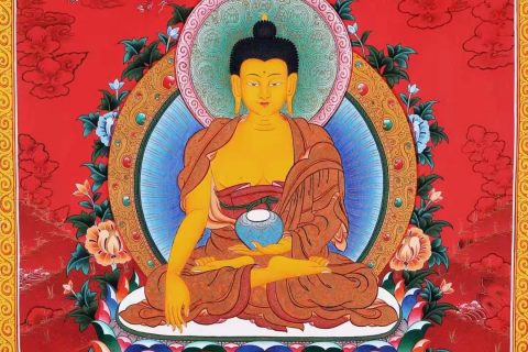 编号138-946602：红金唐卡-释迦牟尼佛（80*55CM左右）