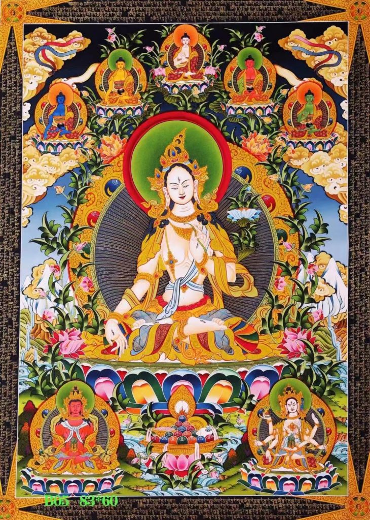 编号138-986032：彩绘唐卡-白度母·长寿三尊（85*60CM左右）