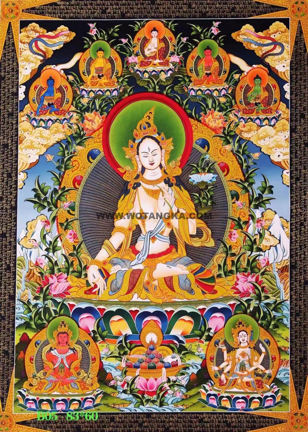 编号138-986032：彩绘唐卡-白度母·长寿三尊（85*60CM左右）