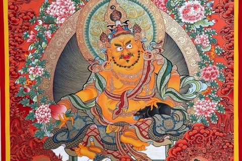 编号188-125434：红金唐卡-五方财神（100*70CM左右）
