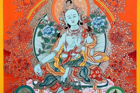 编号188-129973：红金唐卡-绿度母（80*60CM左右）