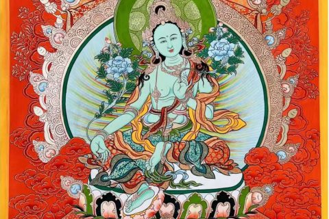 编号188-142150：红金唐卡-绿度母（80*60CM左右）