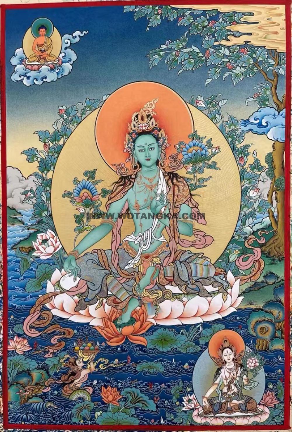 |已结缘·可定制|唐卡寄卖编号:JM·188-282224-绿度母菩萨长寿吉祥供养图(彩唐)