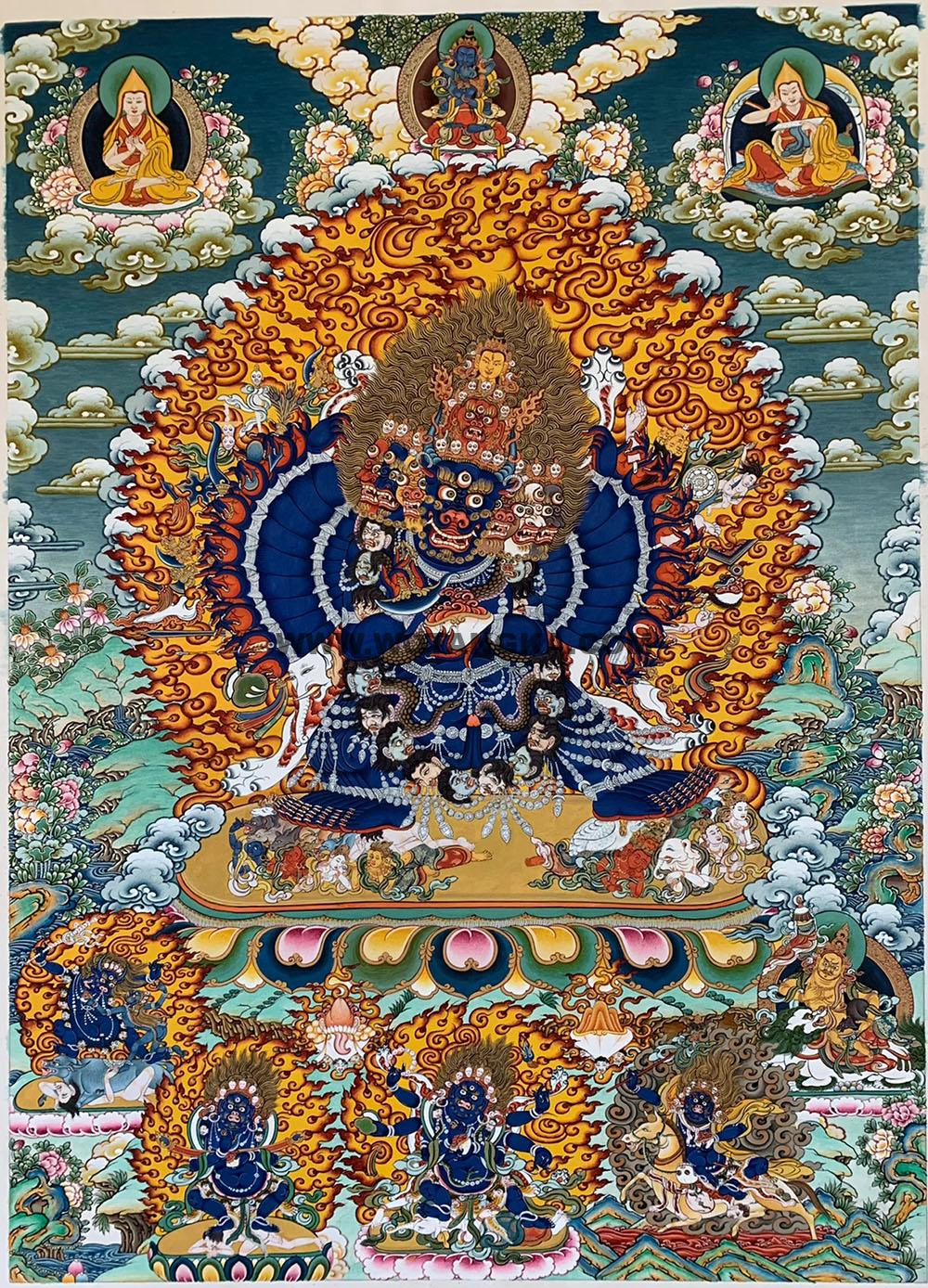 热贡-尼玛顿珠·画院:彩绘唐卡-大威德金刚(120*90CM左右)