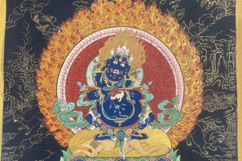 编号188-434493：黑金唐卡-二臂玛哈嘎拉·宝帐护法（80*60CM左右）