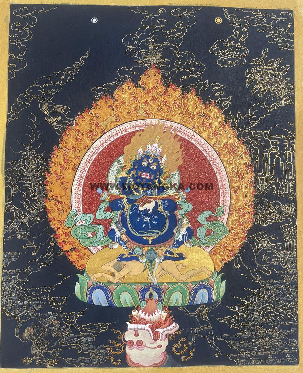编号188-434493：黑金唐卡-二臂玛哈嘎拉·宝帐护法（80*60CM左右）