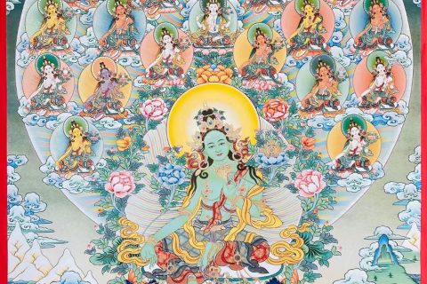 编号188-451519：彩绘唐卡-绿度母·二十一度母（120*90CM左右）