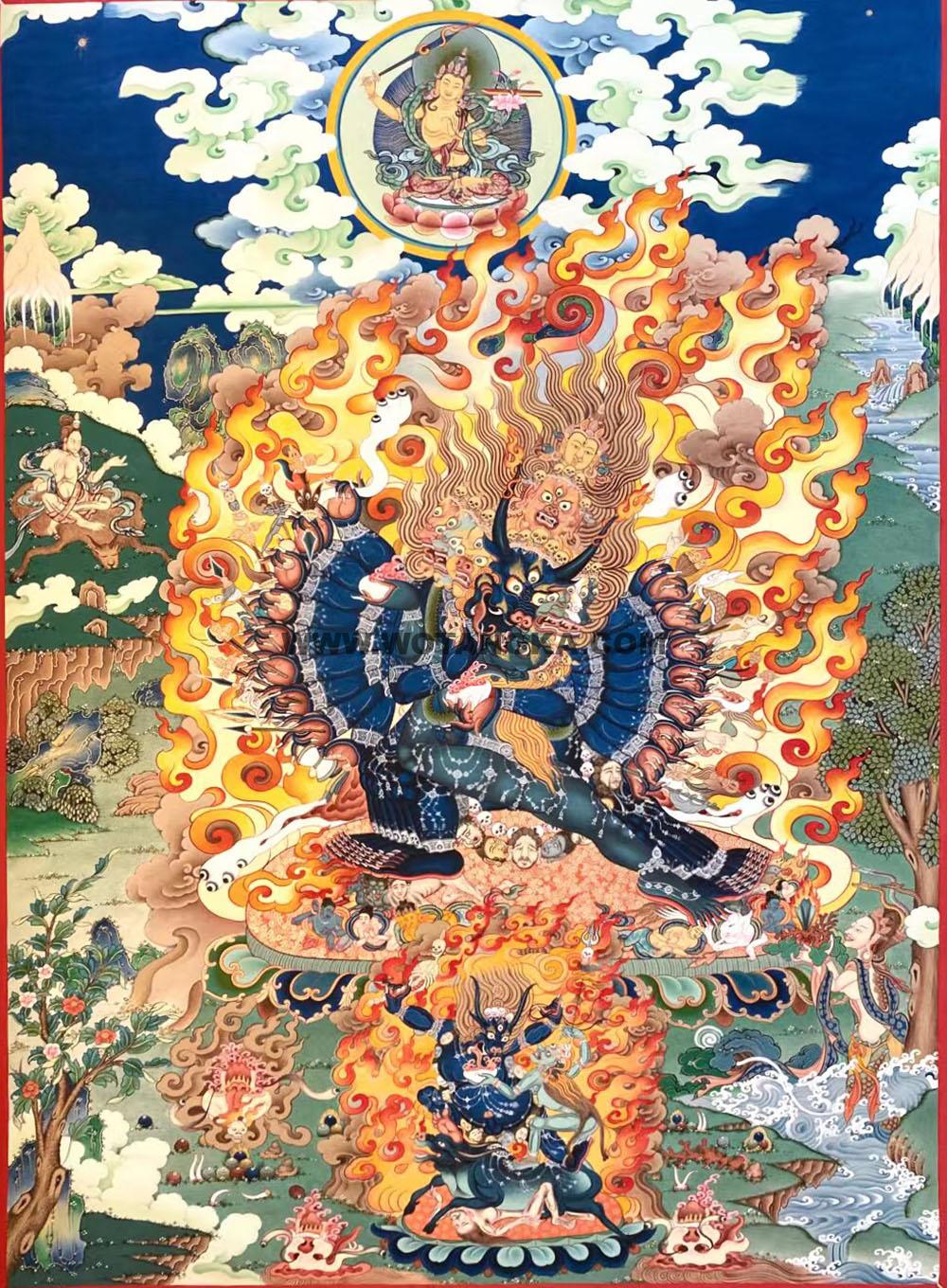 热贡-尼玛顿珠·画院:彩绘唐卡-大威德金刚(80*60CM左右)