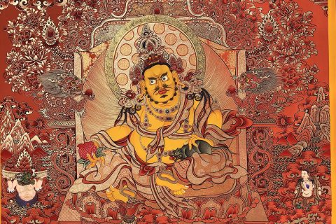 编号188-531896：红金唐卡-五方财神（100*70CM左右）