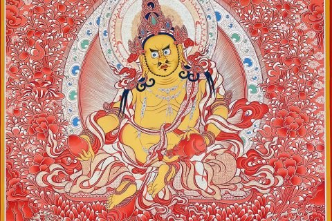 编号188-572781：红金唐卡-五方财神（100*70CM左右）