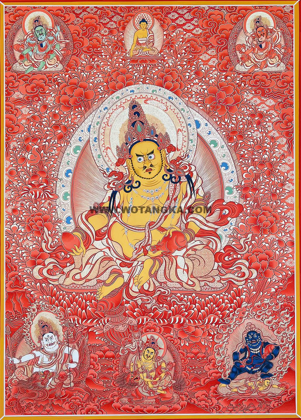 热贡-完德才让·画院:红金唐卡-五方财神(100*70CM左右)