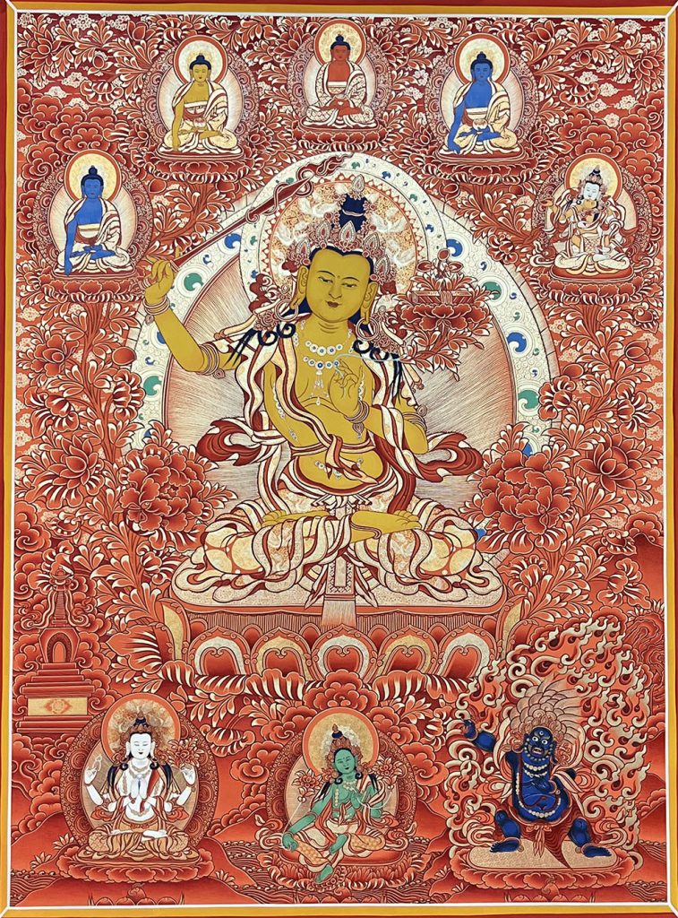 ｜已结缘·可定制｜唐卡寄卖编号：JM·188-579773-文殊菩萨雪域怙主平安供养图（红唐）