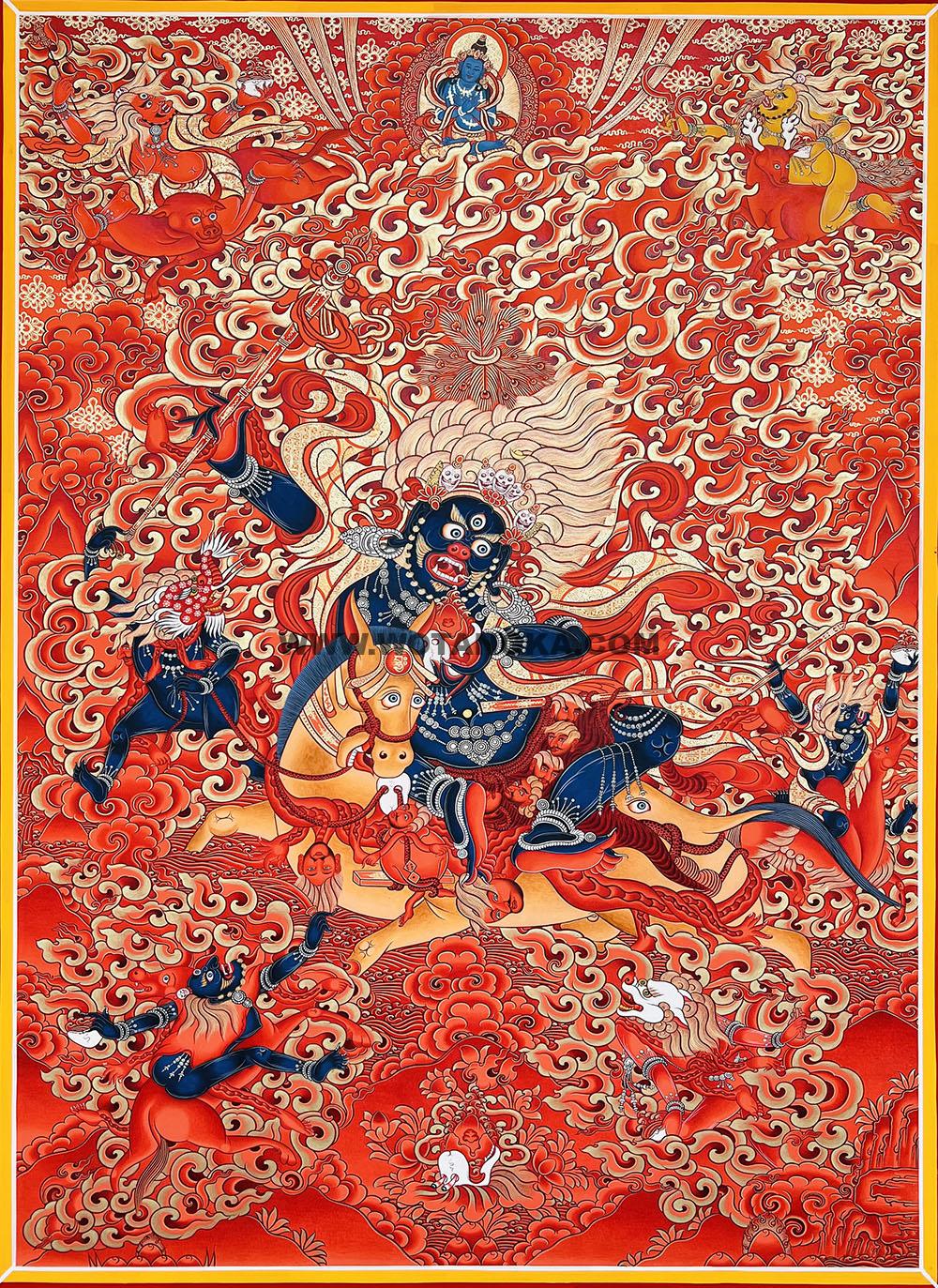 热贡-完德才让·画院:红金唐卡-吉祥天母(100*70CM左右)