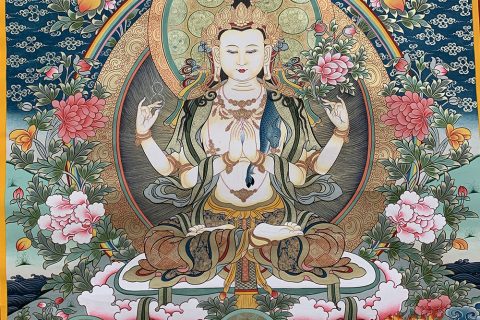 编号188-620800：彩绘唐卡-四臂观音·三怙主（100*70CM左右）