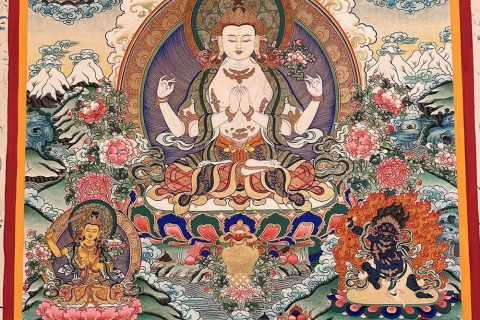 编号188-704070：彩绘唐卡-四臂观音·三怙主（100*70CM左右）