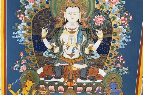 编号188-709344：彩绘唐卡-四臂观音·三怙主（80*60CM左右）