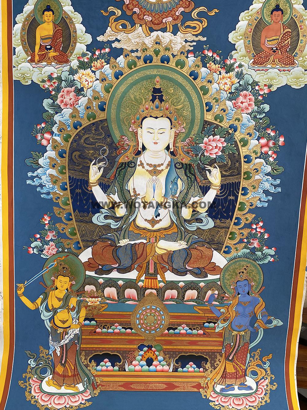 编号188-709344:彩绘唐卡-四臂观音·三怙主(80*60CM左右)