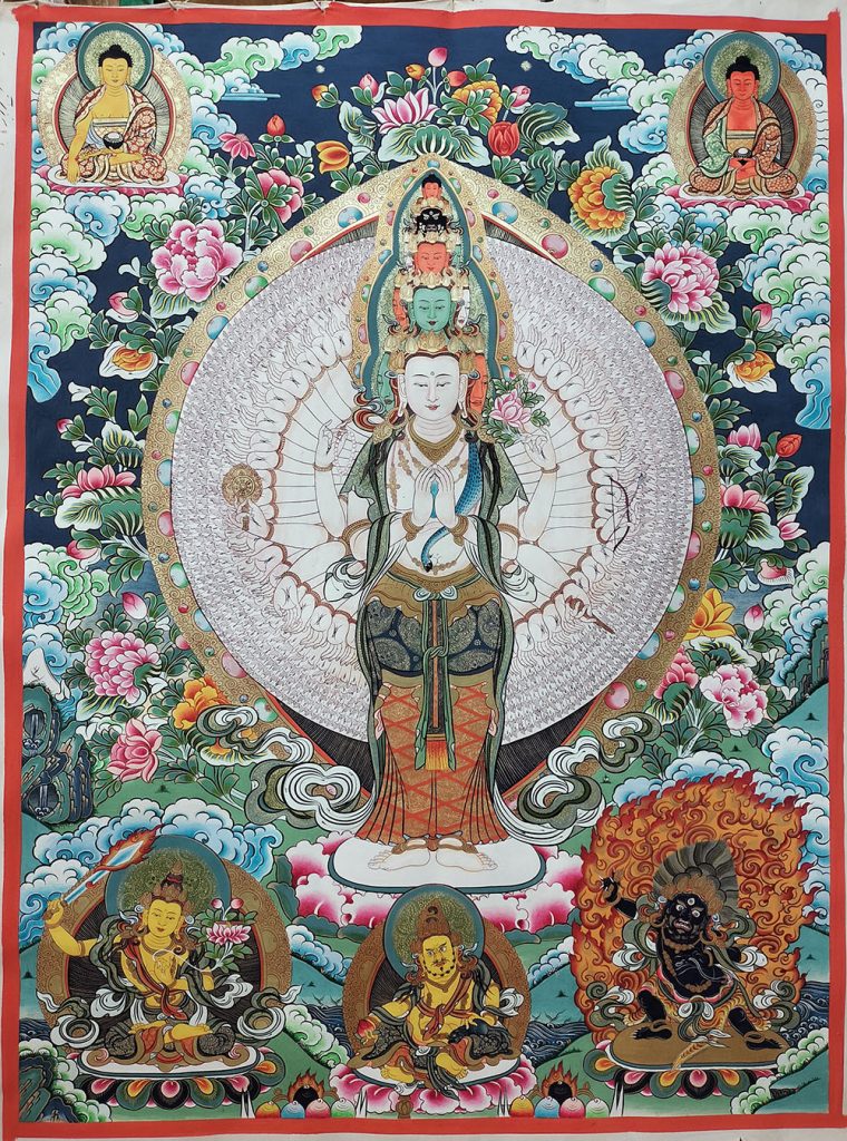 编号188-713836：彩绘唐卡-千手观音·三怙主（100*70CM左右）