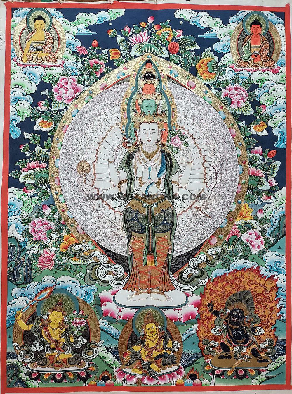 编号188-713836:彩绘唐卡-千手观音·三怙主(100*70CM左右)