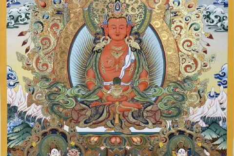 编号188-758181：彩绘唐卡-长寿佛·长寿三尊（100*70CM左右）