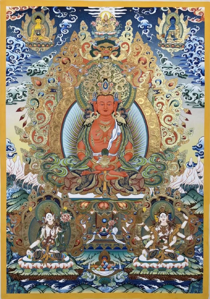 编号188-758181：彩绘唐卡-长寿佛·长寿三尊（100*70CM左右）