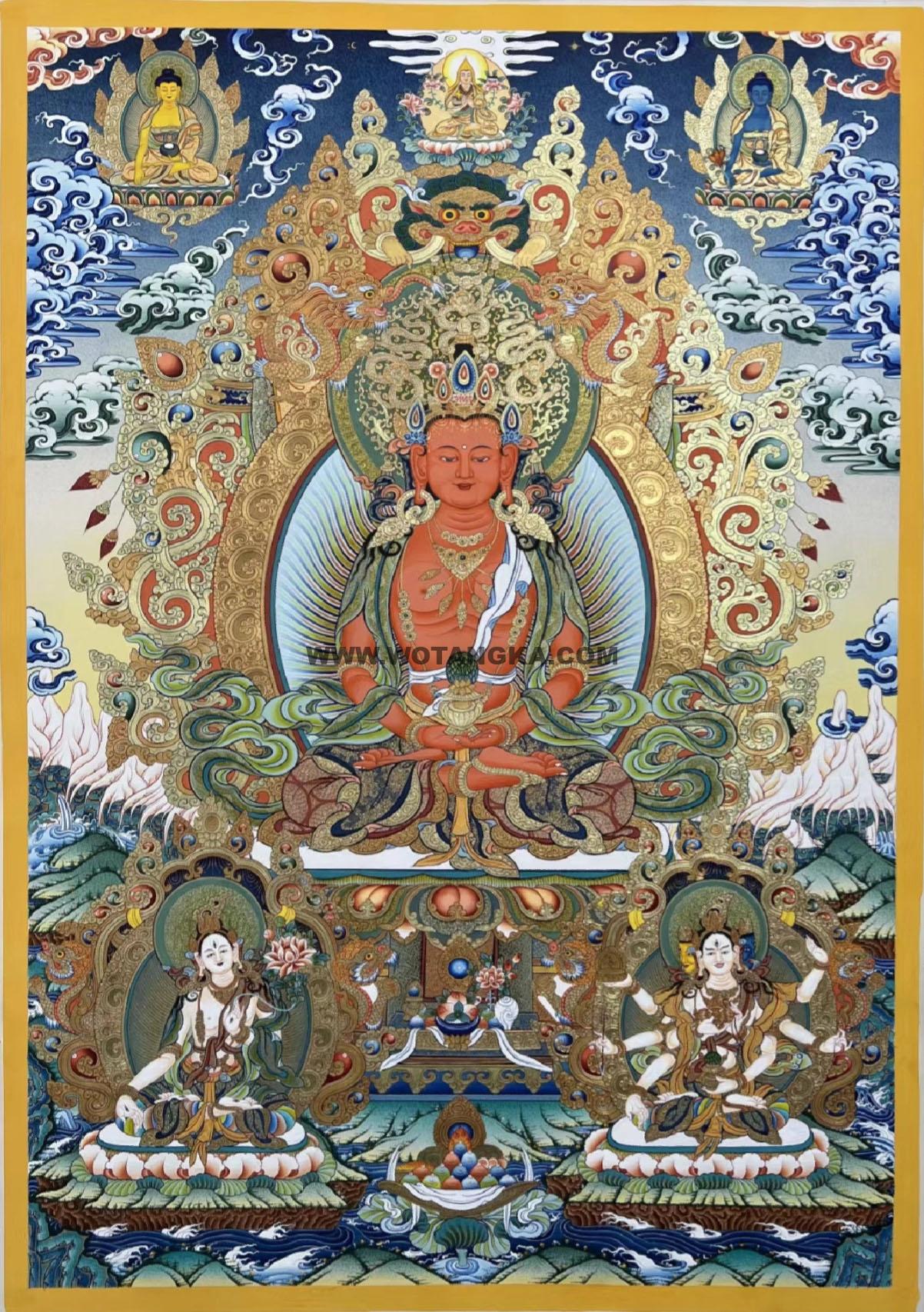 编号188-758181:彩绘唐卡-长寿佛·长寿三尊(100*70CM左右)