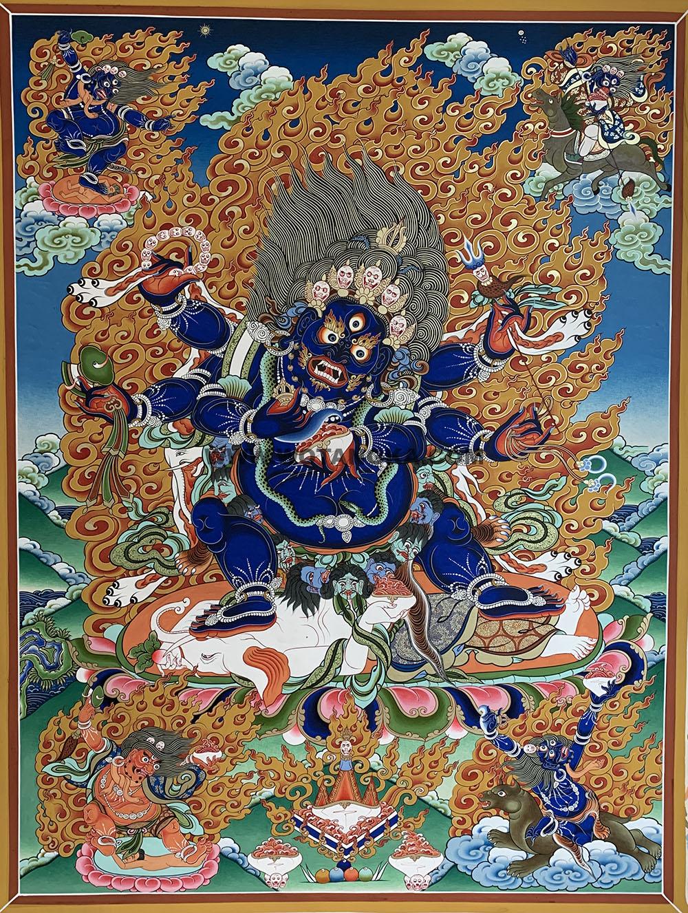 热贡-完德才让·画院:彩绘唐卡-六臂玛哈嘎拉(100*70CM左右)